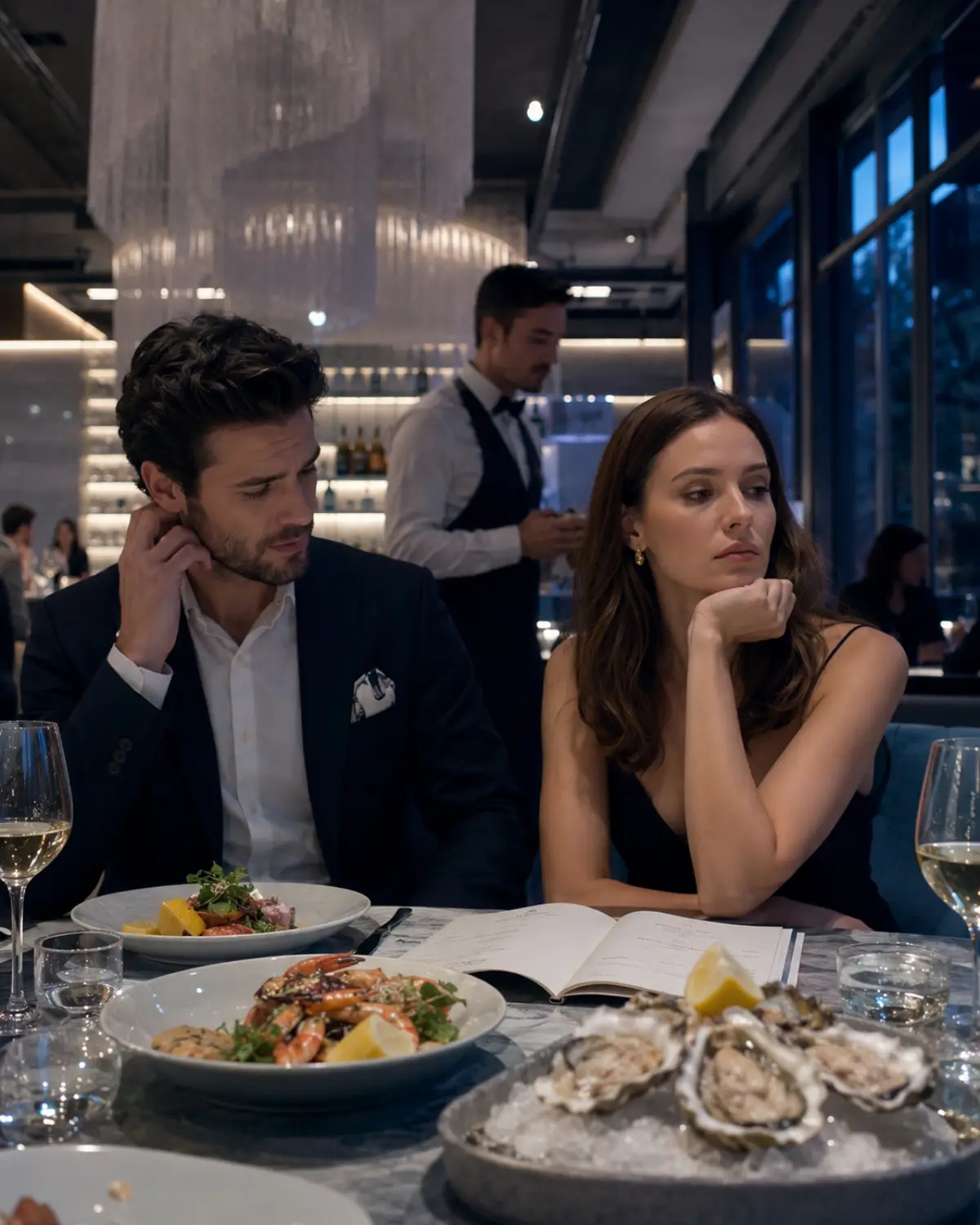 Coppia delusa al ristorante, atmosfera fredda